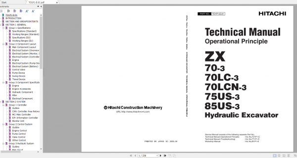 Hitachi Hydraulic Excavator ZX70 3 ZX85US 3 Shop Manuals 4