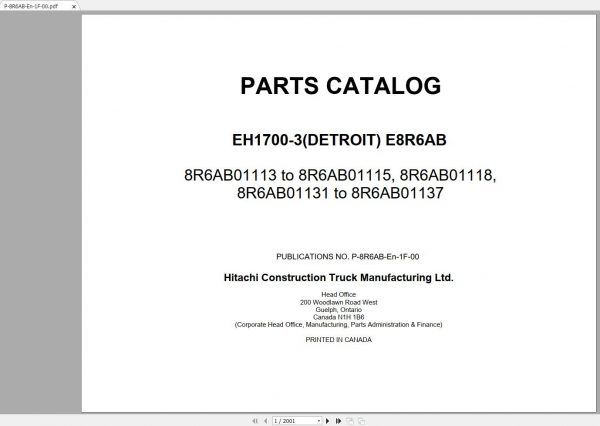 Hitachi Rigid Dump Truck EH1700 3 Detroit Parts Catalog 2012 2016 1