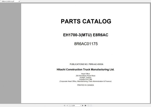 Hitachi Rigid Dump Truck EH1700 3MTU E8R6AC Parts Catalog 2014 2020 1