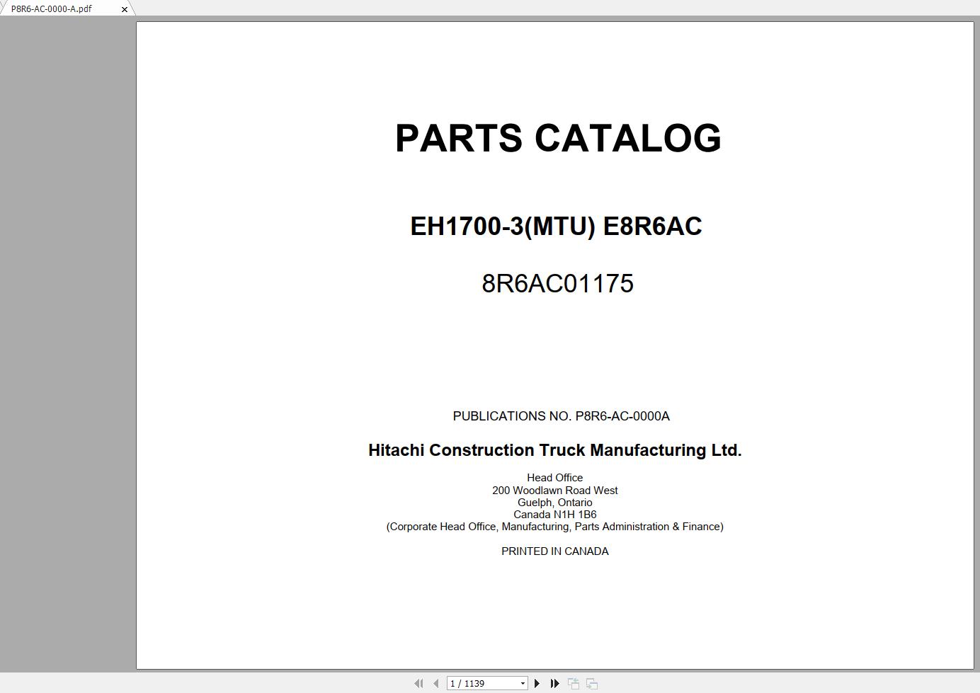 Hitachi Rigid Dump Truck EH1700 3MTU E8R6AC Parts Catalog 2014 2020 1