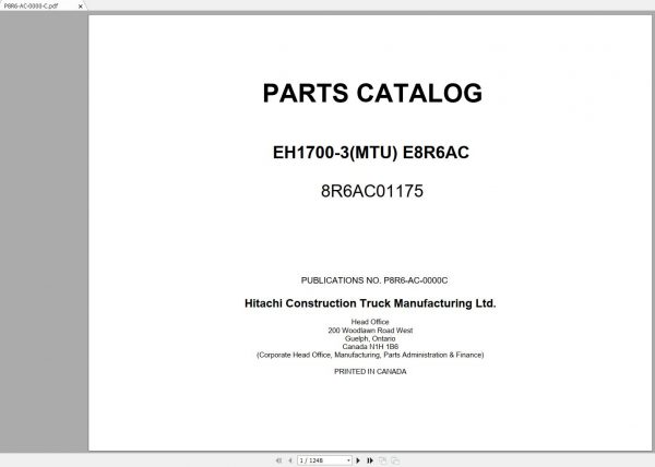 Hitachi Rigid Dump Truck EH1700 3MTU E8R6AC Parts Catalog 2014 2020 3