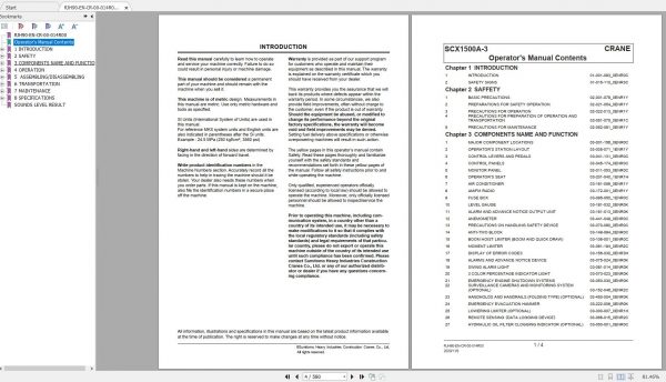 Hitachi Sumitomo Crane SCX1500A 3C3 Operators Manual SC15A–8081 and up 4