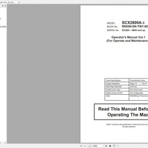 Hitachi Sumitomo Crane SCX2800A 3C5 Operators Manual Vol.1 CRANETOWER 9005 and up 1
