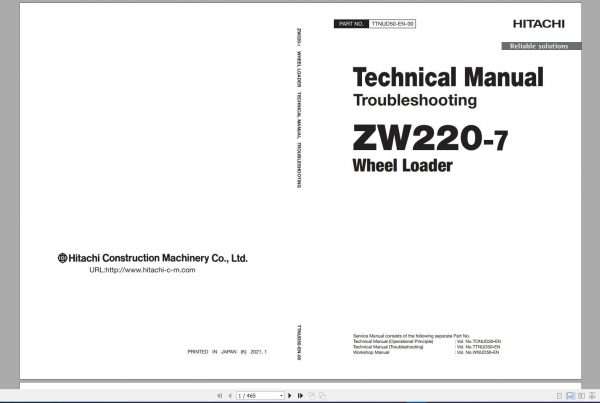 Hitachi Wheel Loader ZW 7 703GB Updated 2021 Workshop Manual Technical Manual and Circuit Diagram PDF DVD 6
