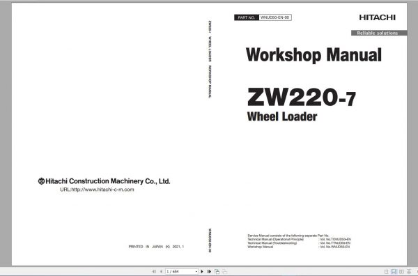 Hitachi Wheel Loader ZW 7 703GB Updated 2021 Workshop Manual Technical Manual and Circuit Diagram PDF DVD 9