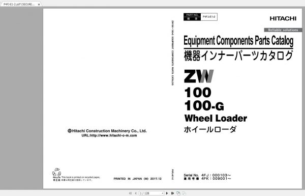 Hitachi Wheel Loader ZW100 5B ZW100 ZW100 G Parts Catalog ENJP 1