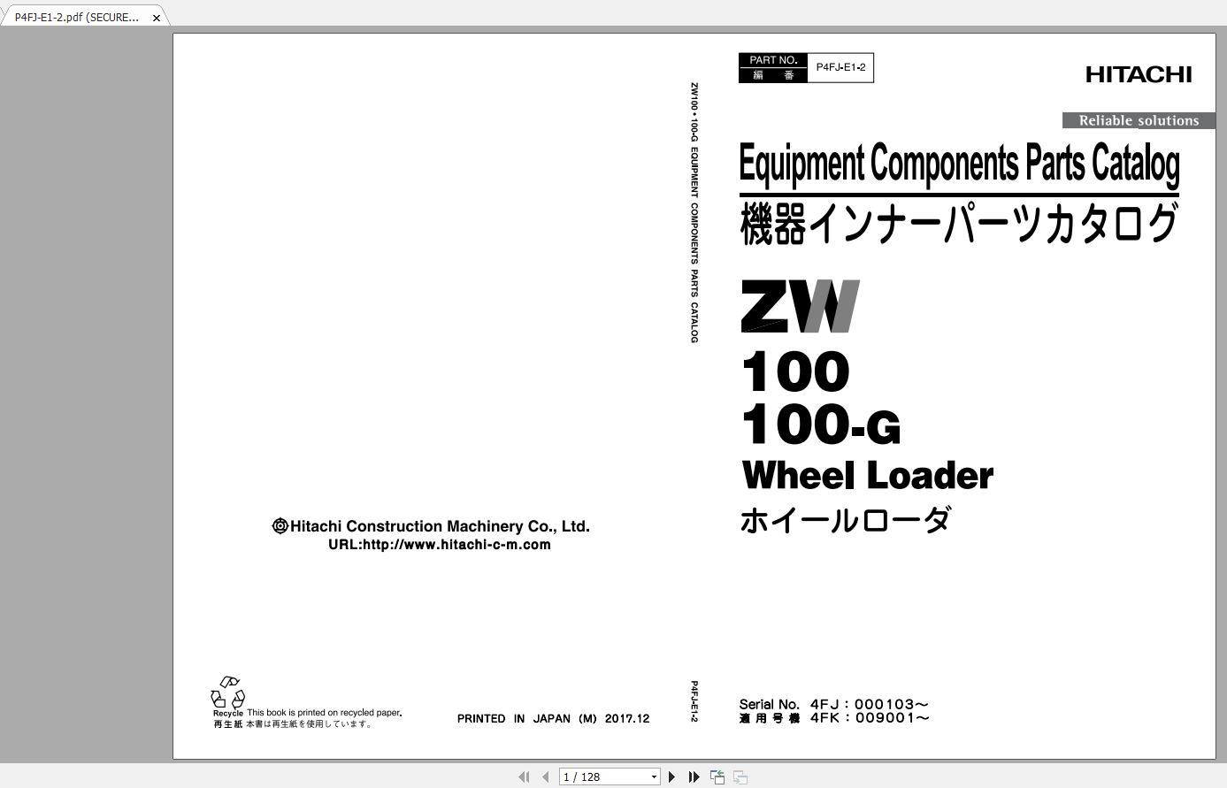 Hitachi Wheel Loader ZW100 5B ZW100 ZW100 G Parts Catalog ENJP 1