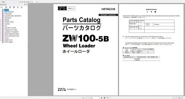 Hitachi Wheel Loader ZW100 5B ZW100 ZW100 G Parts Catalog ENJP 3