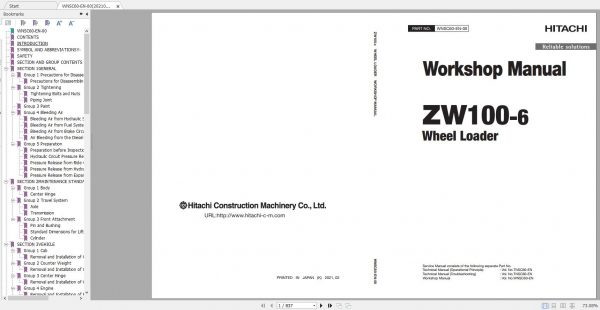 Hitachi Wheel Loader ZW100 6 Shop Manuals 1