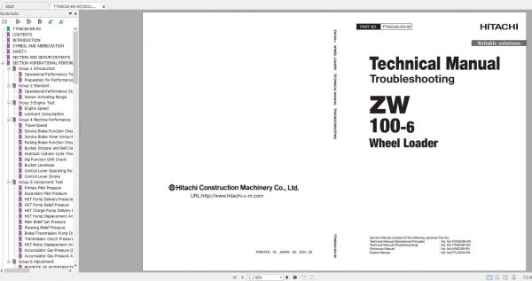 Hitachi Wheel Loader ZW100 6 Shop Manuals 2