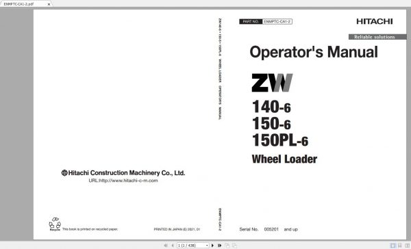 Hitachi Wheel Loader ZW150 6 Shop Manuals 1