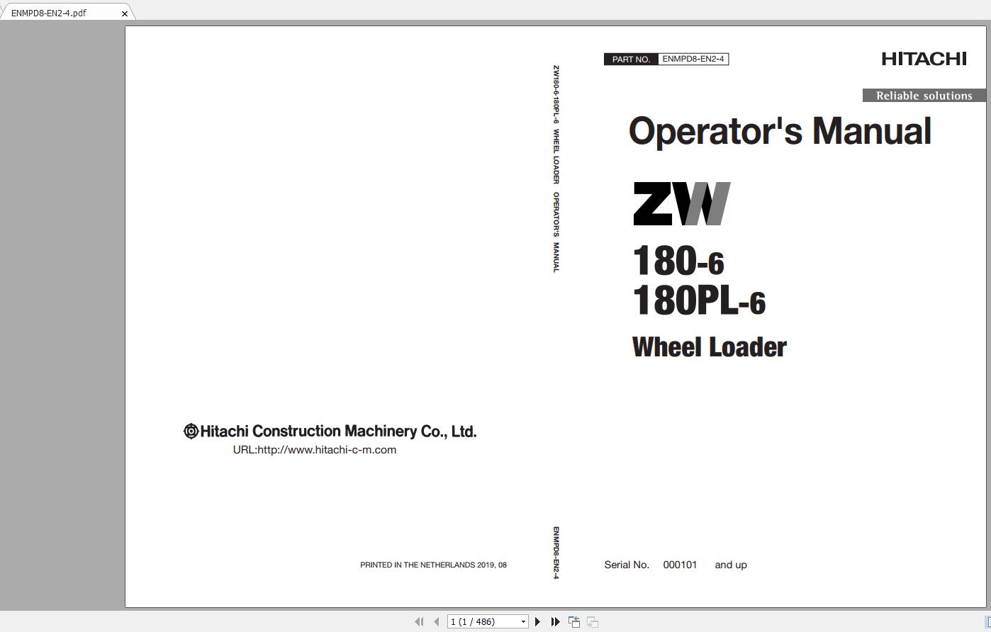 Hitachi Wheel Loader ZW180 6 ZW180PL 6 Shop Manuals 1