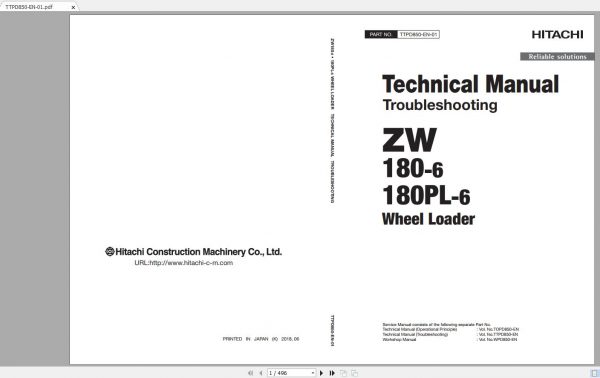 Hitachi Wheel Loader ZW180 6 ZW180PL 6 Shop Manuals 3