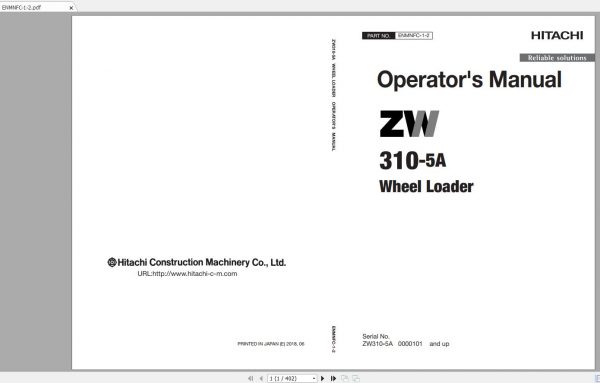 Hitachi Wheel Loader ZW310 5A ENMNFC 1 2 Operator Manual 1