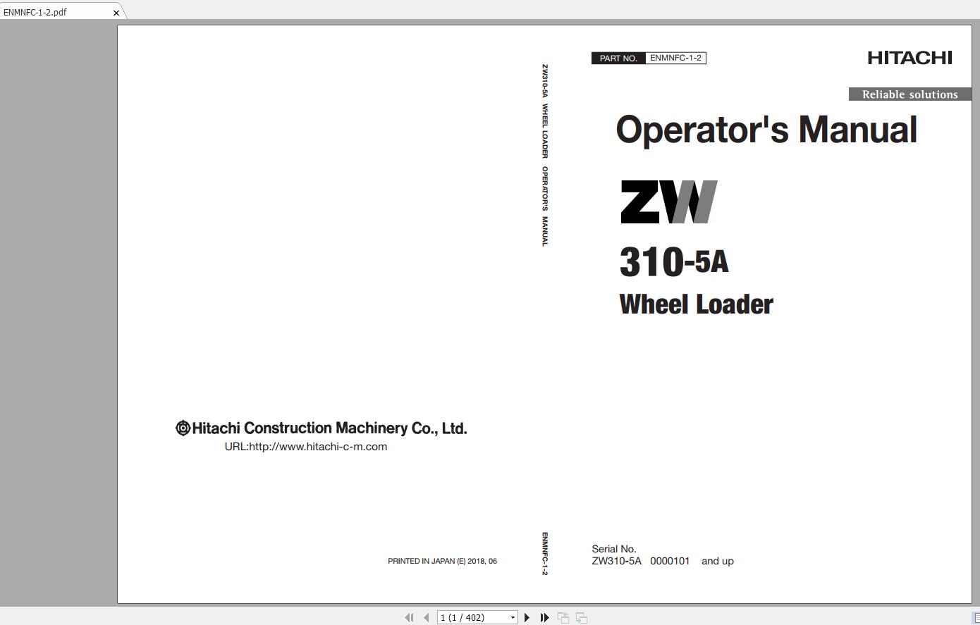 Hitachi Wheel Loader ZW310 5A ENMNFC 1 2 Operator Manual 1