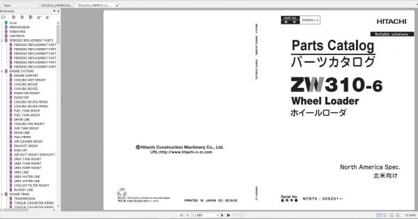Hitachi Wheel Loader ZW310 6 ZW330 6 Parts Catalog ENJP 1