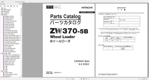 Hitachi Wheel Loader ZW370 5B Parts Catalog ENJP 1