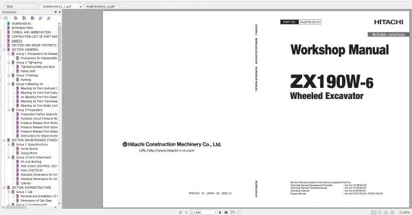 Hitachi Wheeled Excavator ZX190W 6 Shop Manuals 1
