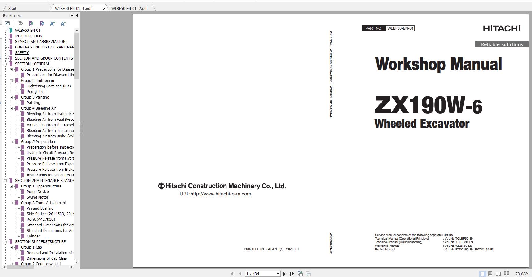 Hitachi Wheeled Excavator ZX190W 6 Shop Manuals 1