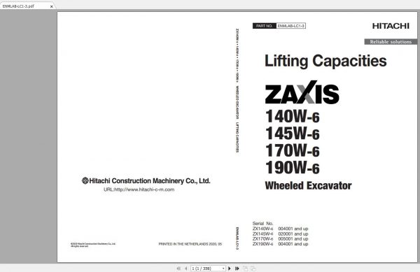 Hitachi Wheeled Excavator ZX190W 6 Shop Manuals 5