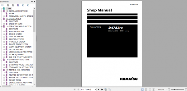 Komatsu Bulldozer D475A 8 Shop Manual SEN06644 07 1