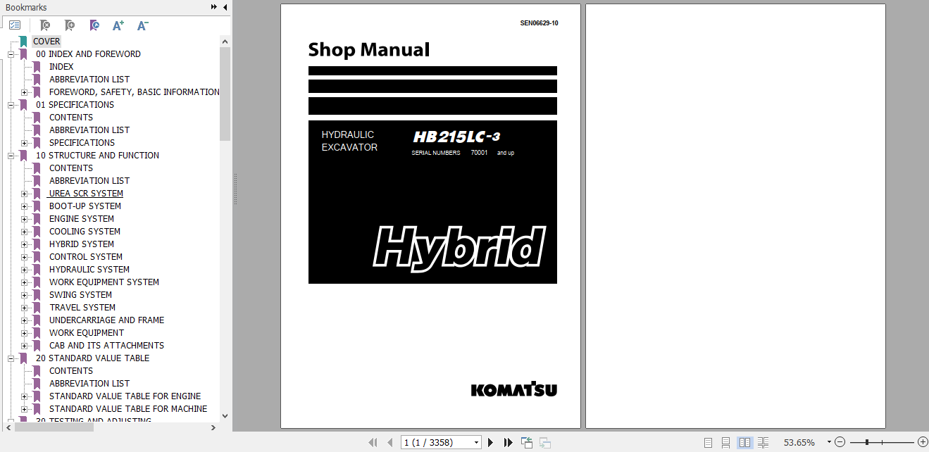 Komatsu Hydraulic Excavator HB215LC 3 JPN 70001 Hybrid SEN06629 10 Shop Manual 2