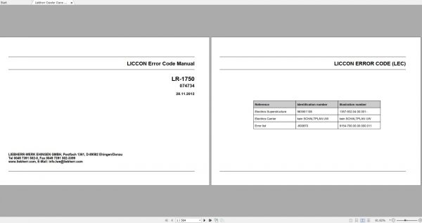 Liebherr Crawler Crane LR 1750 074734 Liccon Error Code Manual 1