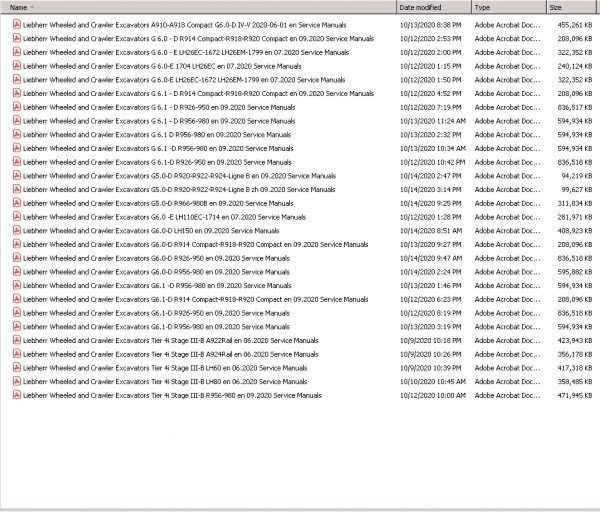 Liebherr Wheeled and Crawler Excavators Updated 102020 Full Service Manuals DVD 1