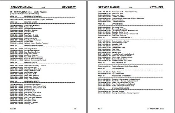 Linkbelt Crawler Crane LS 98H LS 98PL LS 98TL Service Manual 1