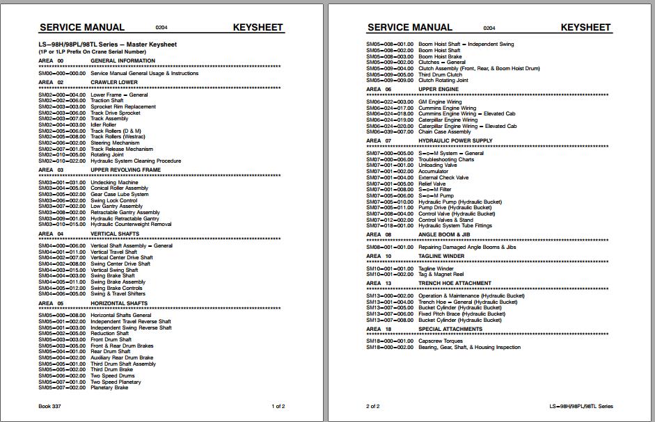 Linkbelt Crawler Crane LS 98H LS 98PL LS 98TL Service Manual 1
