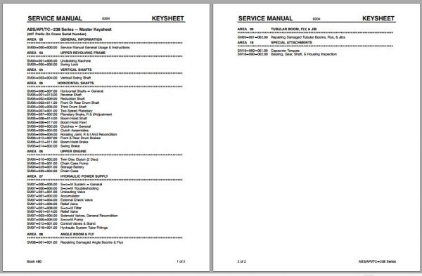 Linkbelt Lattice Boom Crane ABS 238 API 238 TC 238 Service Manual 1