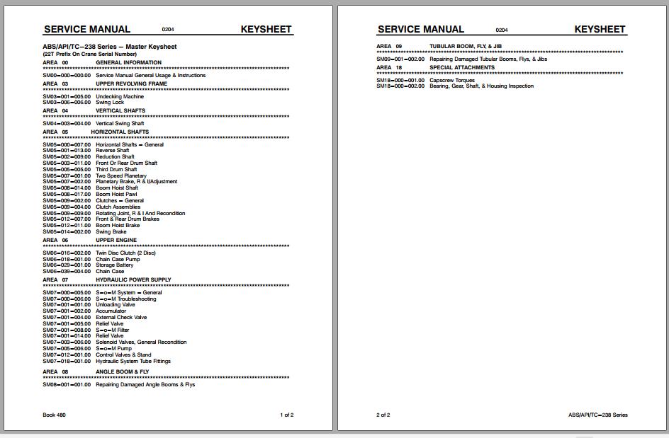 Linkbelt Lattice Boom Crane ABS 238 API 238 TC 238 Service Manual 1