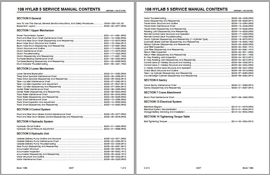 Linkbelt Lattice Boom Crawler Crane 108 HYLAB 5 Service Manual 1