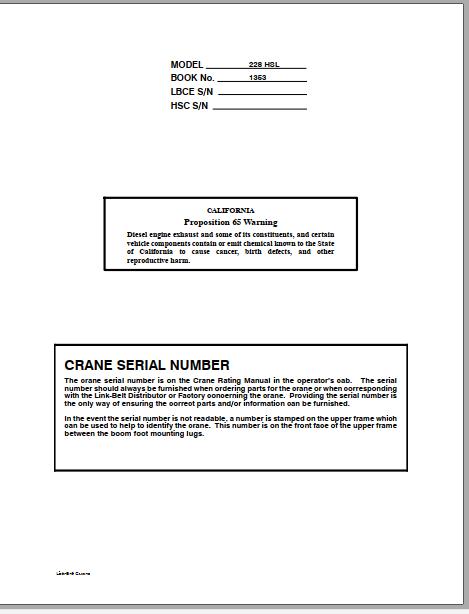 Linkbelt Lattice Boom Crawler Crane 228 HSL Service Manual 1