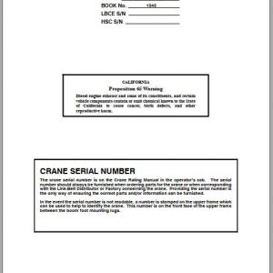 Linkbelt Lattice Boom Crawler Crane 298 HSL Series 2 Service Manual 1