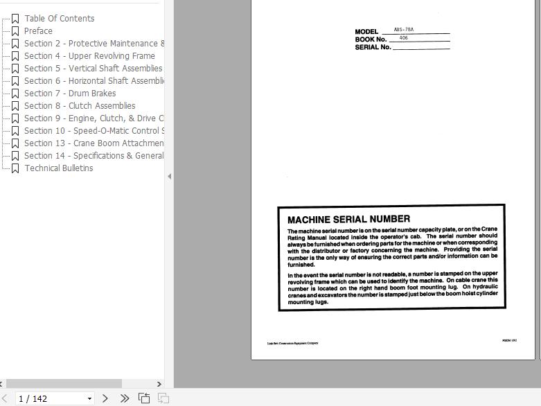 Linkbelt Lattice Boom Crawler Crane ABS 78A Service Manual 1