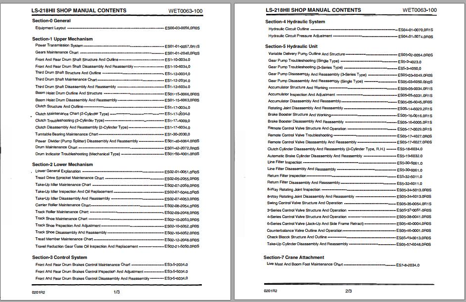 Linkbelt Lattice Boom Crawler Crane LS 218H II Service Manual 1