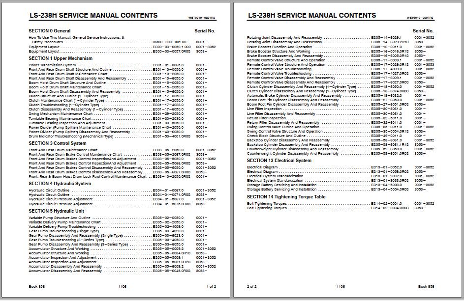Linkbelt Lattice Boom Crawler Crane LS 238H Service Manual 1