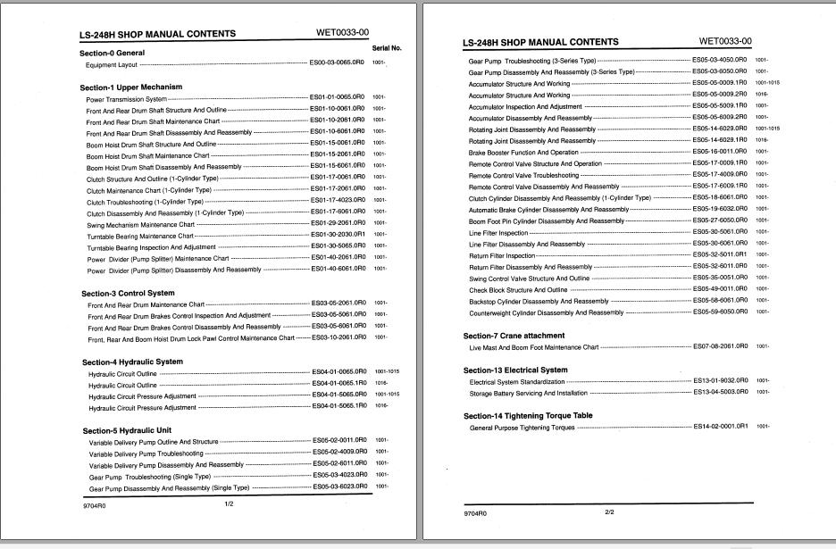 Linkbelt Lattice Boom Crawler Crane LS 248H II Service Manual 1