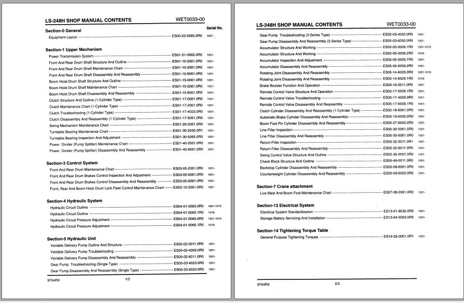 Linkbelt Lattice Boom Crawler Crane LS 248H Service Manual 1