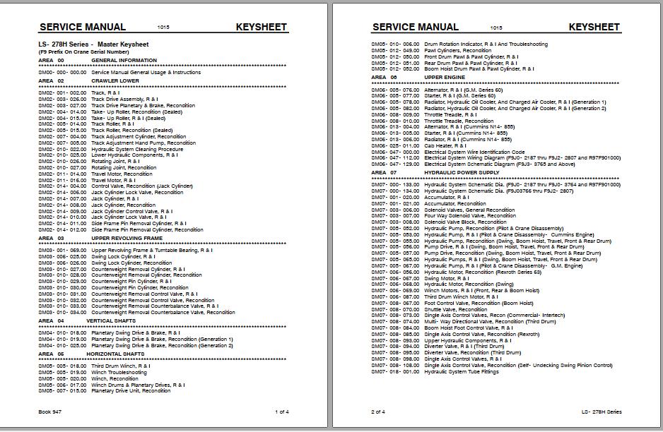 Linkbelt Lattice Boom Crawler Crane LS 278H Service Manual 1