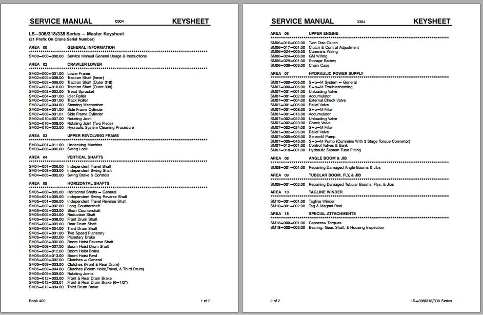 Linkbelt Lattice Boom Crawler Crane LS 308 LS 318 LS 338 Service Manual 1