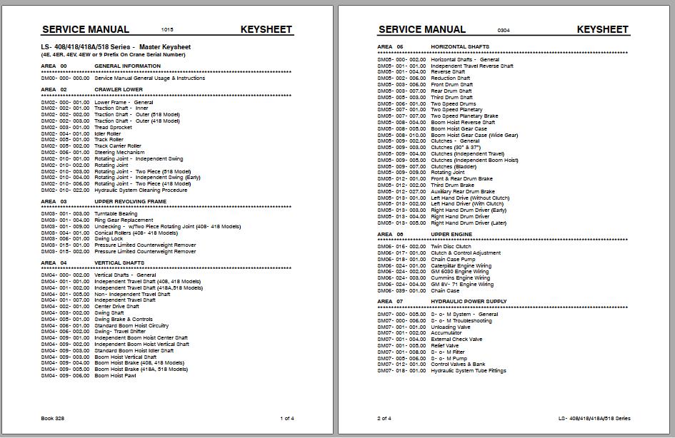 Linkbelt Lattice Boom Crawler Crane LS 408 LS 418 LS 418A LS 518 Service Manual 1