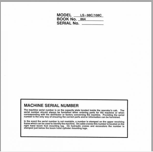 Linkbelt Lattice Boom Crawler Crane LS 98C LS 108C Service Manual 1