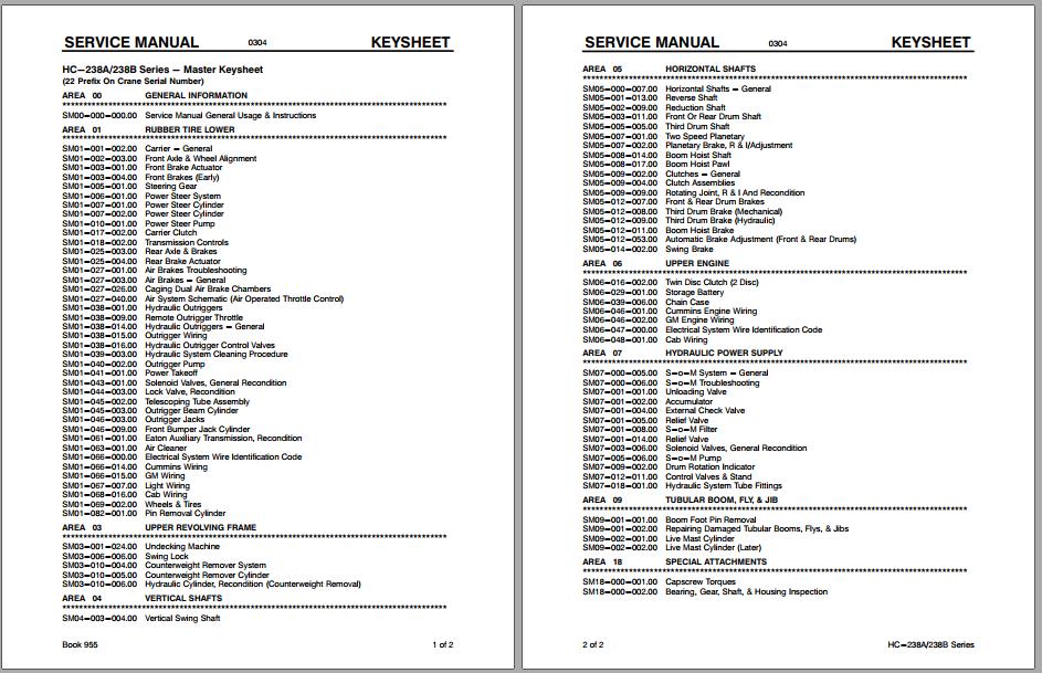 Linkbelt Lattice Boom Truck Crane HC 238A HC 238B Service Manual 1