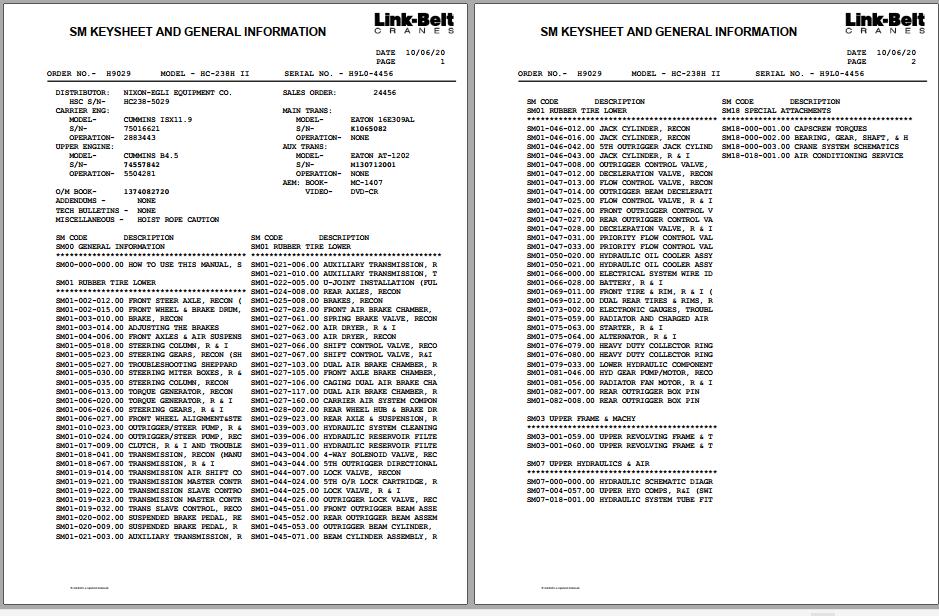 Linkbelt Lattice Boom Truck Crane HC 238H II Service Manual 1