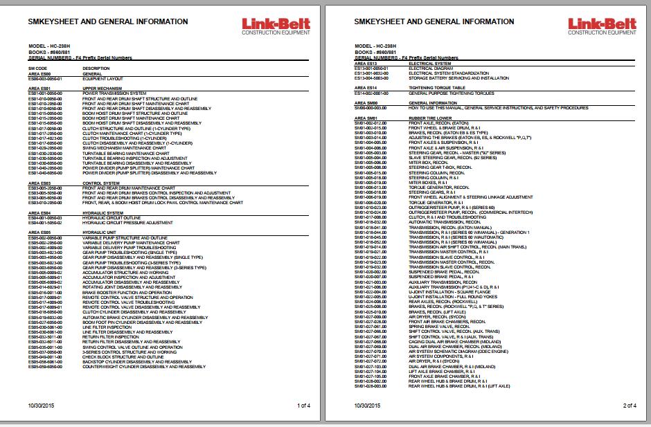 Linkbelt Lattice Boom Truck Crane HC 238H Service Manual 2