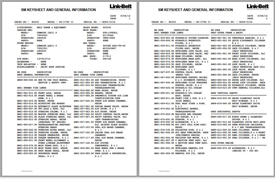 Linkbelt Lattice Boom Truck Crane HC 278H II Service Manual 1
