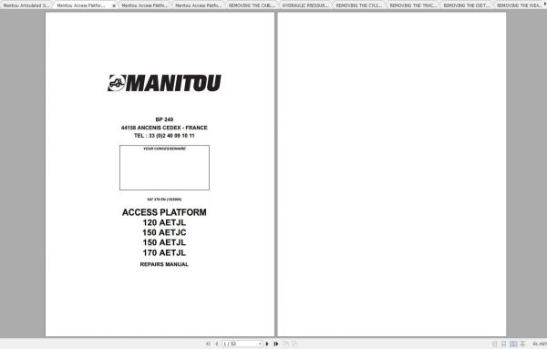 Manitou Access Platform 120 150 170 AETJL 150 AETJC Repair Operator Manual 1