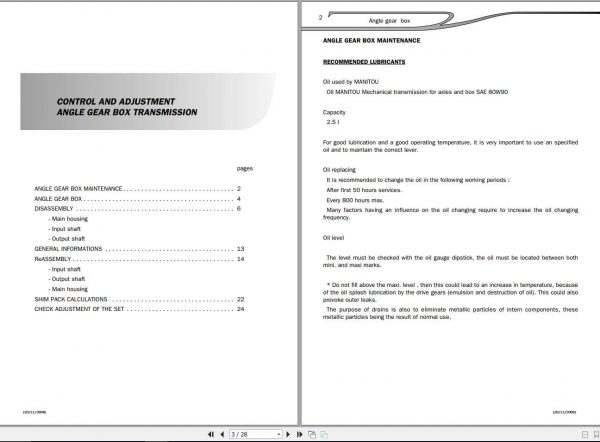 Manitou Angle Gear Box 15930 15932 Repair Manual 647058EN 2